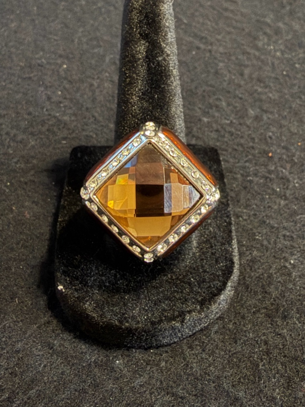 Square Faceted Amber Crystal Statement Cocktail Ring